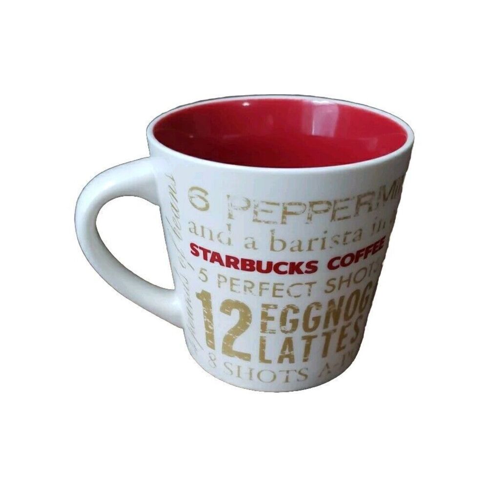 Starbucks 14oz Coffee Mug 2008 12 Days of Christmas 3.75" Tall White Red Holiday